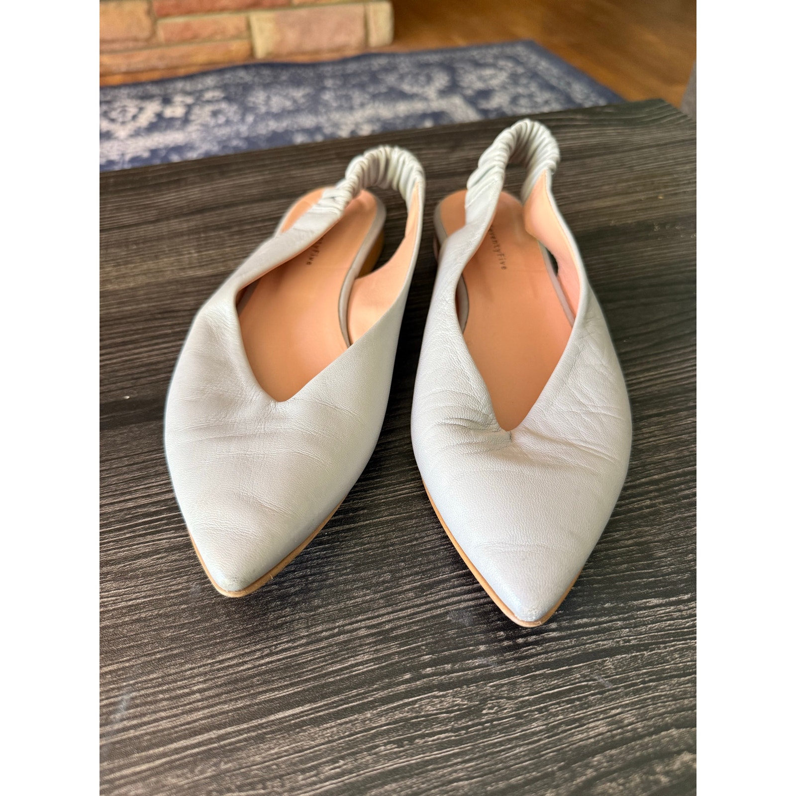 Fiveseventyfive Gray Leather Pointed Toe Slingback Flats Sz. 38